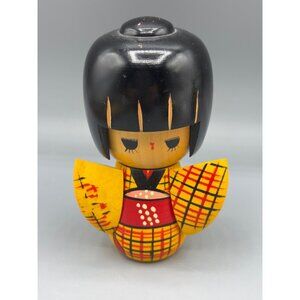 Vtg Creative Kokeshi Sogen Folk Crafts Japan Yellow Kimono